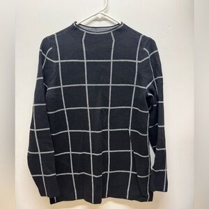 LOFT Black and White Checkered Crewneck Sweater Womens S